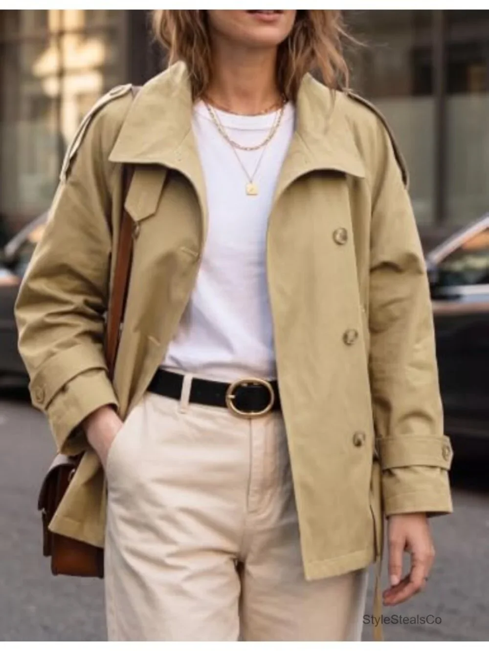 Women's Cropped Trench Coat Double Breasted Raglan Sleeve Belted Jacket